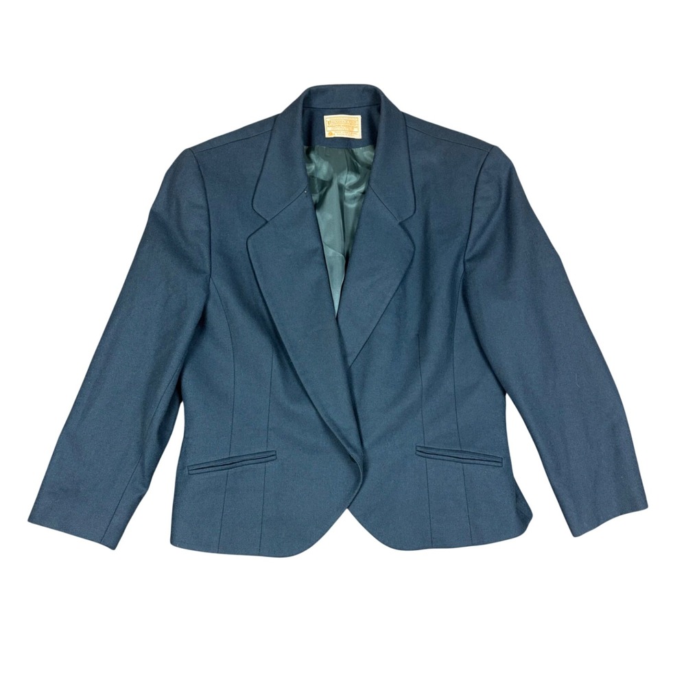 Vintage Pendleton Blazer Women 14 Blue Virgin Wool‎ Single Button Made in USA